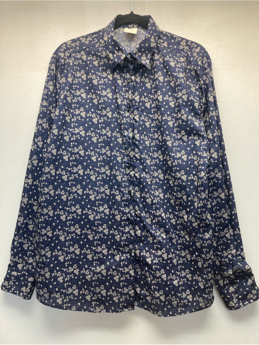 920  Italian Style Men's Navy floral Button Up Shirt Cotton Size 50 L  Casual